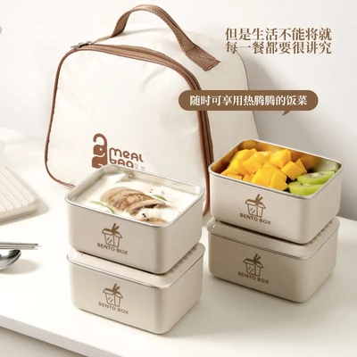 日式不锈钢带盖便当盒可微波炉