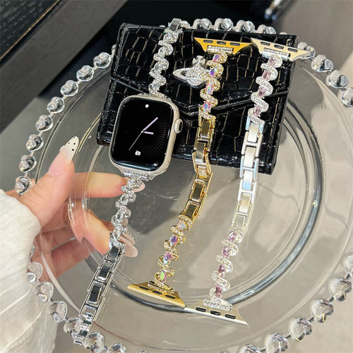 适用于华为GT7小米10PRO波浪纹镶钻金属链苹果S11表带iwatch10SE9