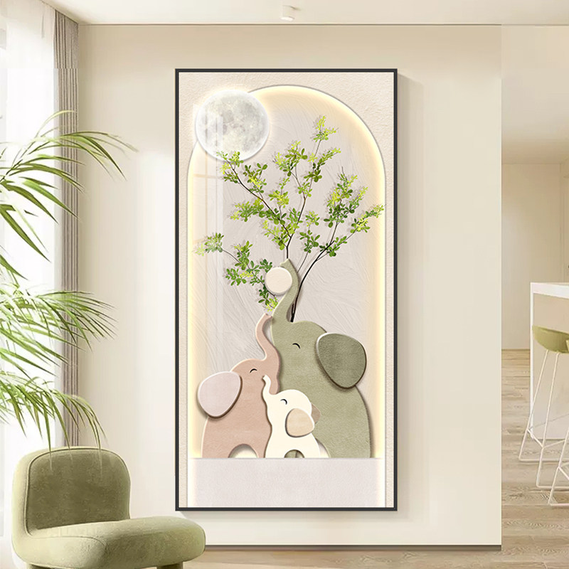 速发吉0如意 玄关装饰画2祥2新款走象过道挂画奶油风入户门大廊墙