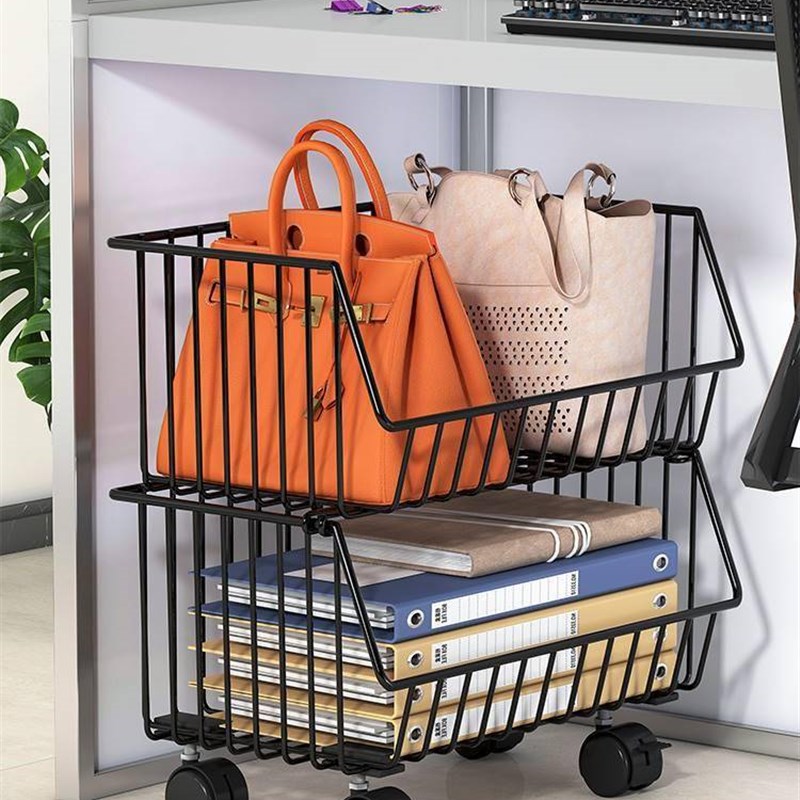 速发书包收纳篮办公桌工位放物置架家用桌下移动推车桌上放书架