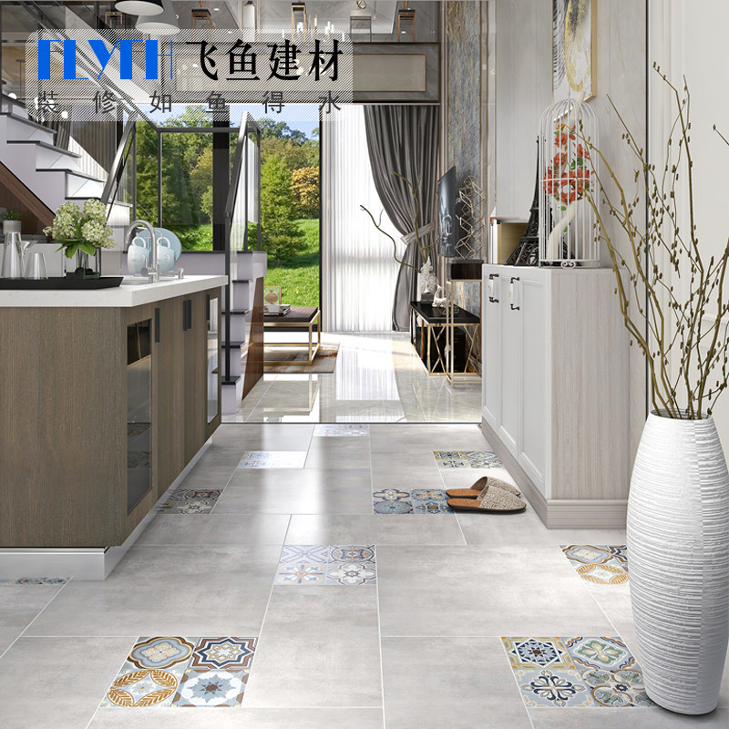 速发花砖600x600卫生间台仿古水泥花瓷砖客厅黑白复古地板砖