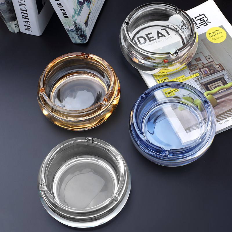 速发烟灰缸高级感水晶轻璃烟缸灰用客厅办公室大号圆形玻奢创意家