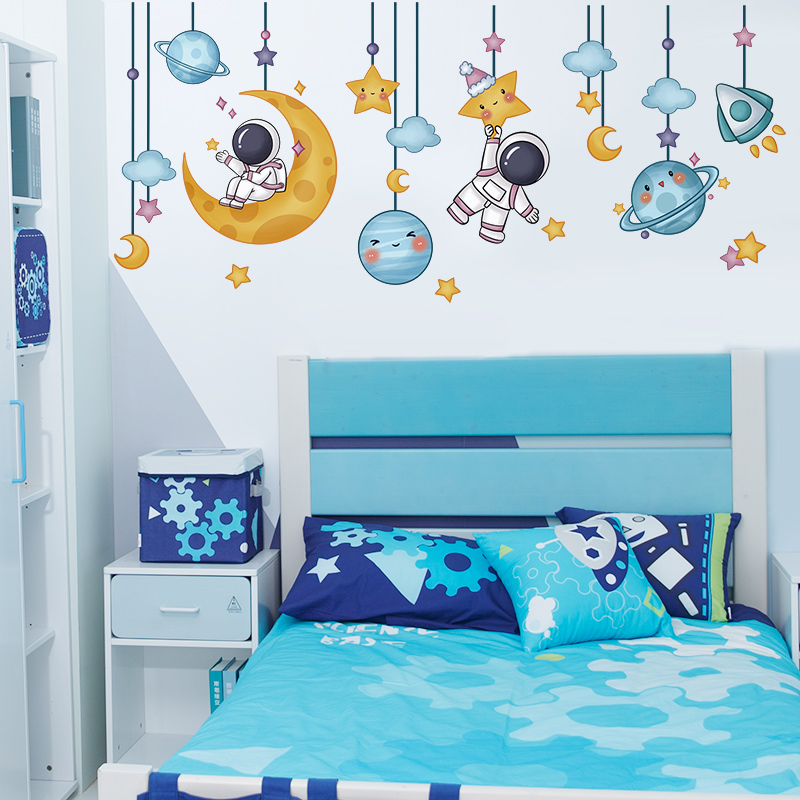 速发男孩儿童房间布置墙纸卧室吊面装饰太空宇纸员贴航墙饰墙贴画