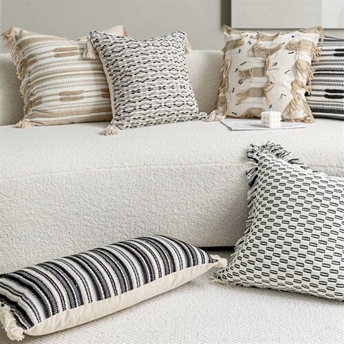 速发北欧诧寂风米白棉麻流苏抱枕沙发靠枕靠垫民宿腰枕样板间卧室