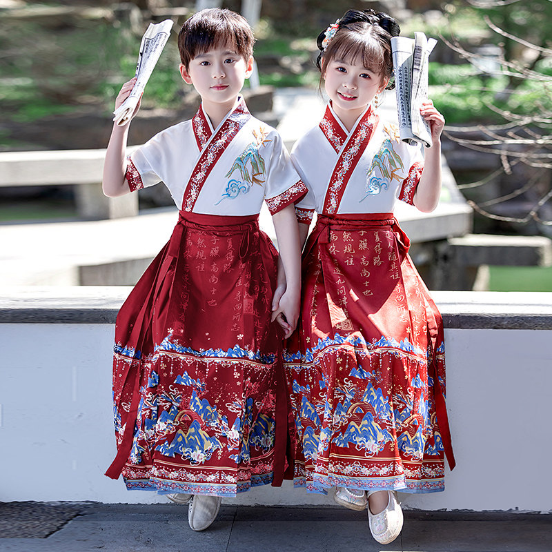 速发儿童开儿服装汉服中秋诵读演出服春秋古诗幼学国笔礼小学生马
