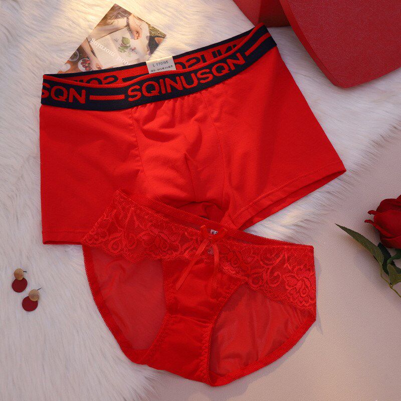速发纯棉情侣内裤纯棉内档大红色中腰一男一舒适透气简约男