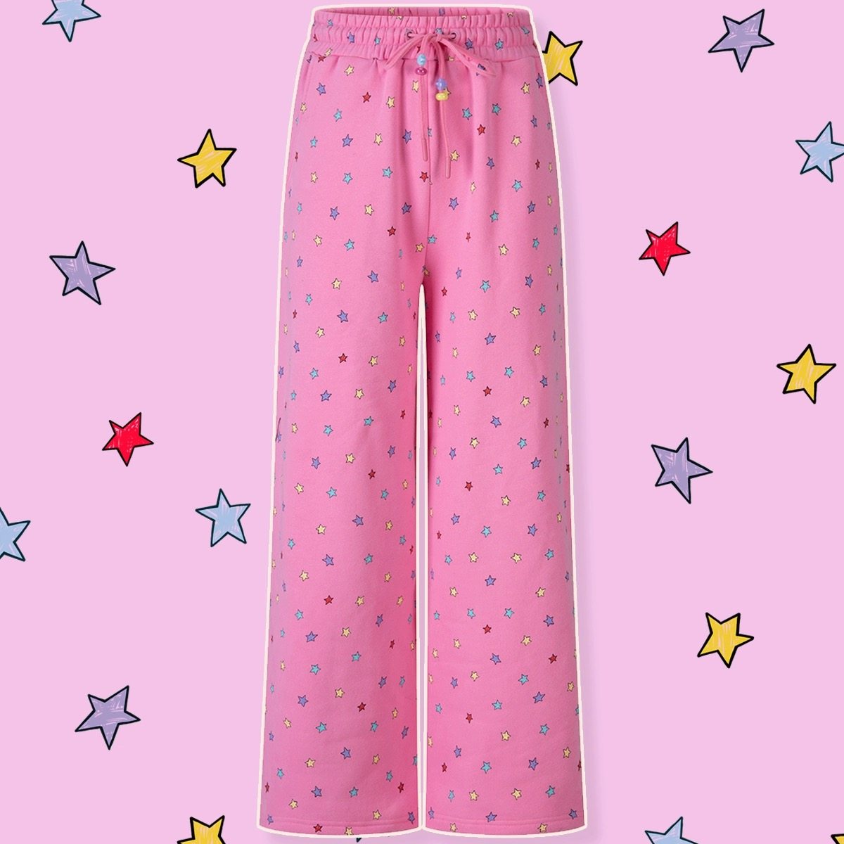 SleepyFairy秋冬粉色少女加绒彩色星星涂鸦直筒束口两穿卫裤长裤,女装/女士精品,休闲裤,淘宝优惠券,粉丝福利购,淘宝优惠卷