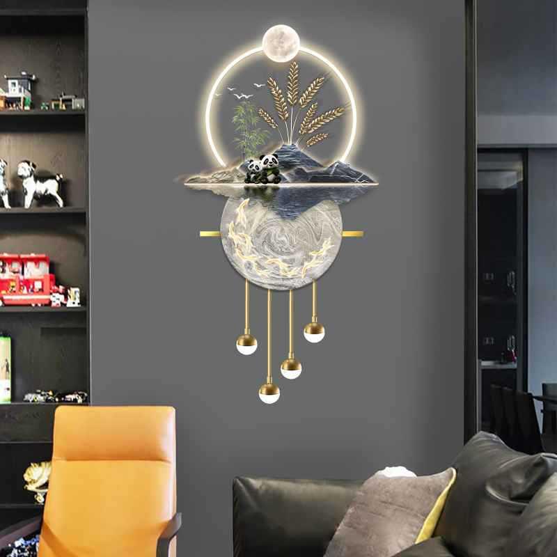新中式鱼玄关装饰画现代高档走廊尽头寓意好的立体led发光挂画图片
