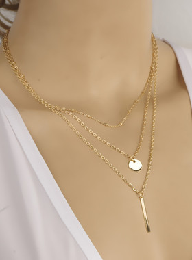 好货Jewelry Sequins Metallic Multilayer Necklace