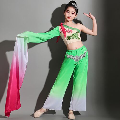 好货儿童演出服水袖舞蹈服装女童单肩长袖古典舞中国风且吟春雨表