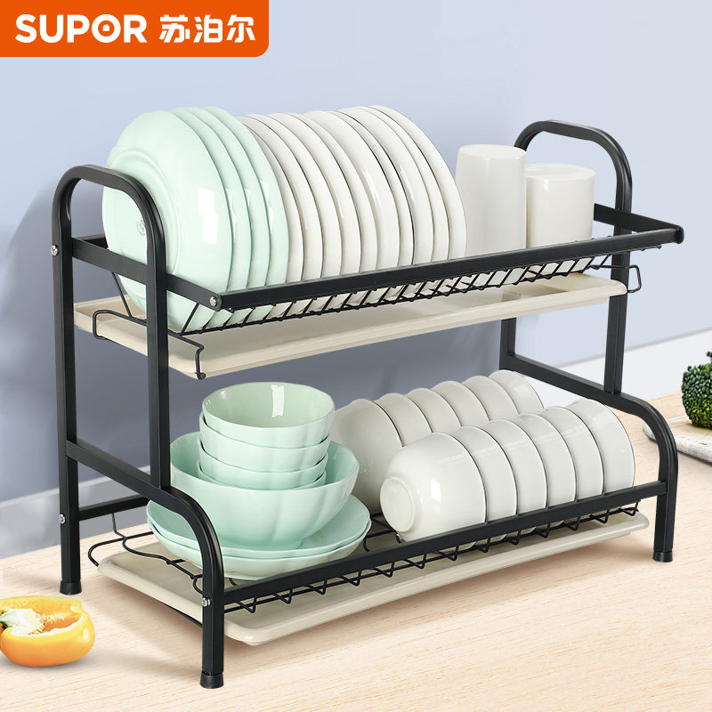 厨房置物架晾洗放碗架双层沥水架碗盘收纳架沥水篮台面漏水碗碟架