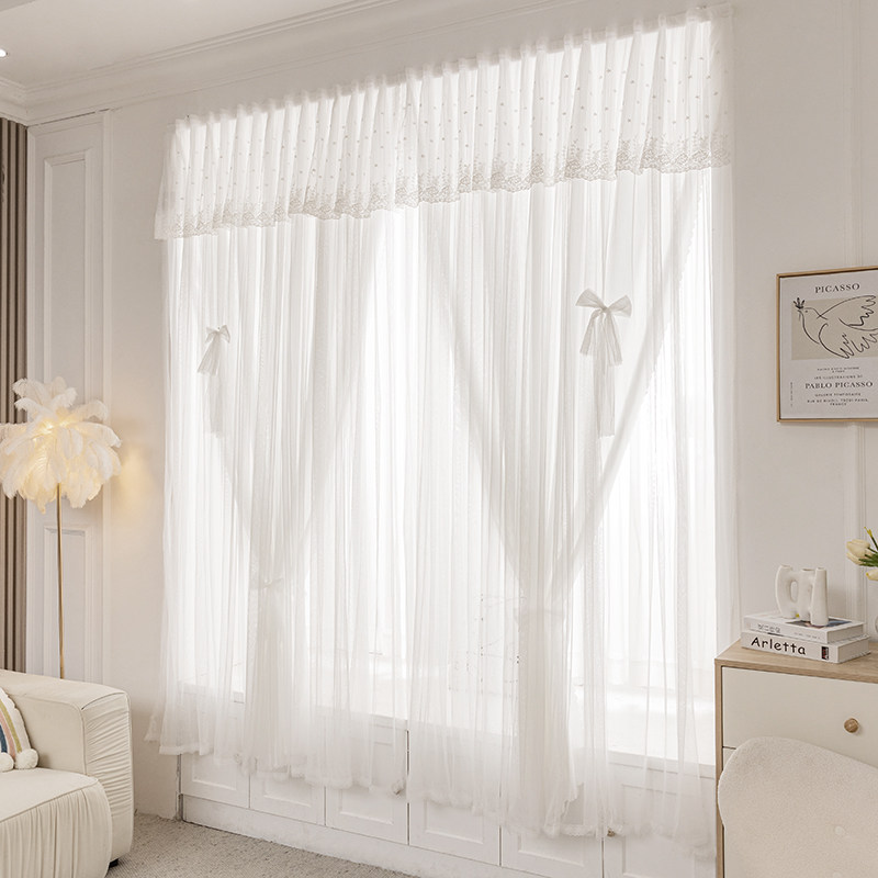 网红简约免打孔简单安装魔术贴双层布纱一体卧室成品阳台飘窗窗帘