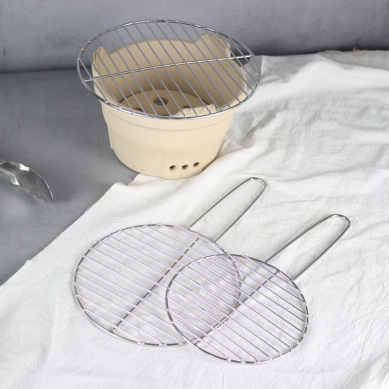 烤网烧烤网不锈钢圆形网片带把手韩式烤肉网压肉篦子锅桶围炉煮茶