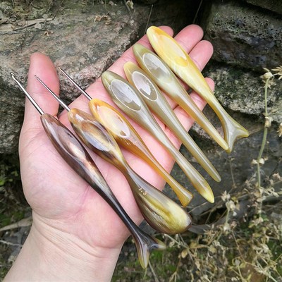 个性手作毛衣勾针毛线蕾丝手钩编织工具七针坊沪牌不锈钢针真牛角