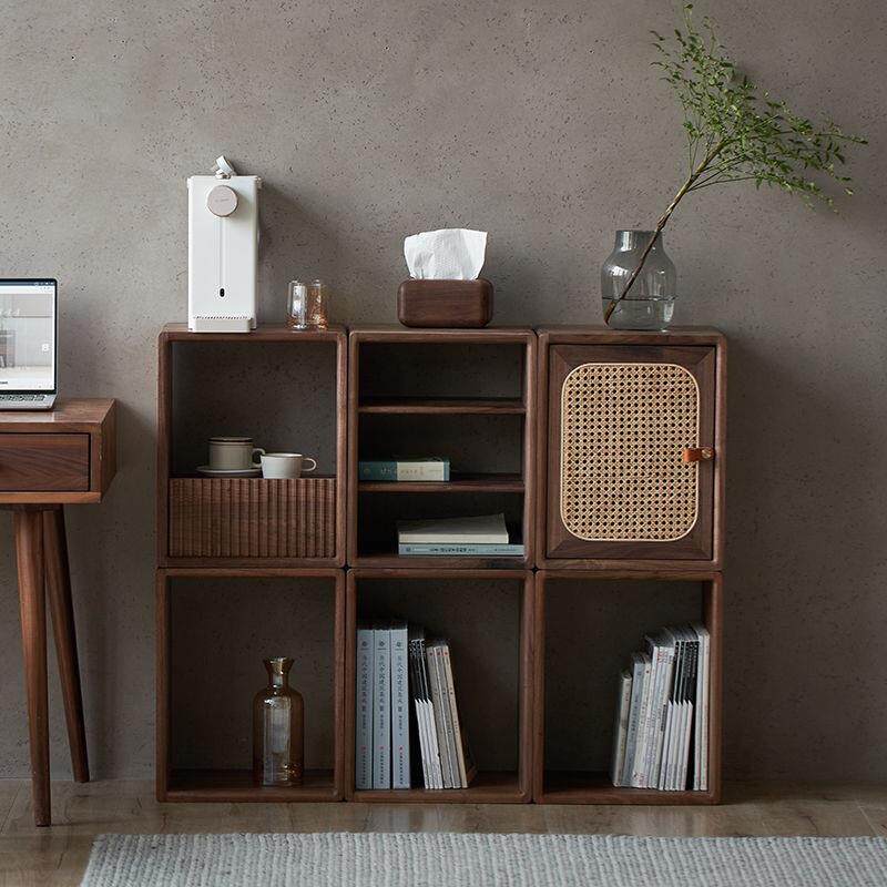 格子书柜自由组合方格黑胡桃实木书房客厅书架落地隔断收纳储物柜