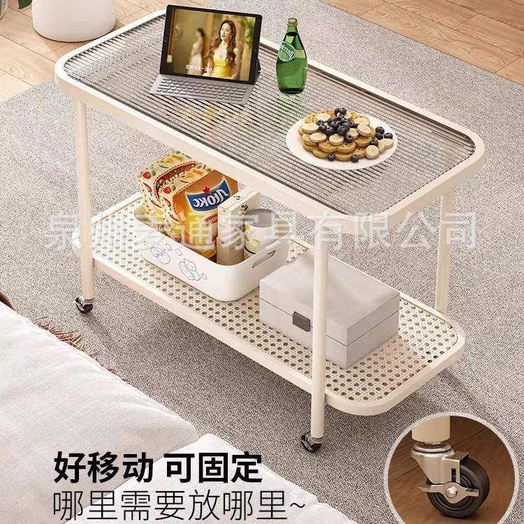可移动沙发边几钢化玻璃茶几小桌子客厅小推车家用创意边桌置物架