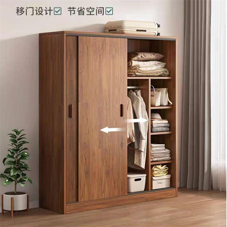 现代简约儿童收纳衣橱推拉门衣柜简易家用卧室出租房用组装实木质