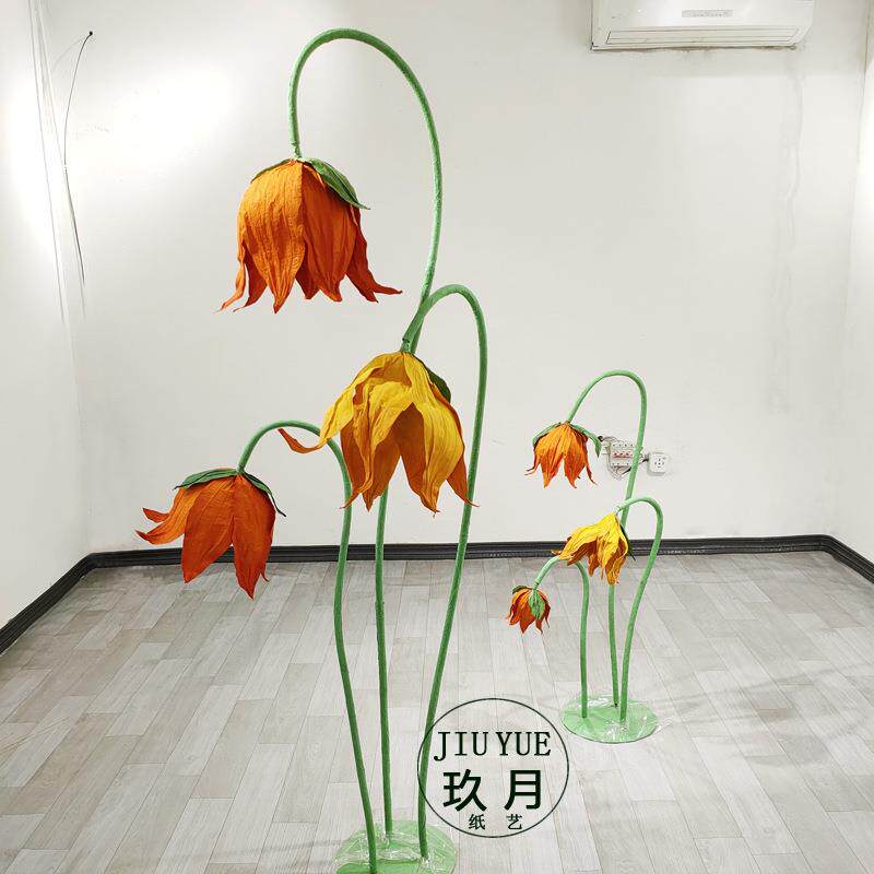玖月纸艺大型婚庆纸花橱窗装饰舞台布置成品立杆手工纱花可