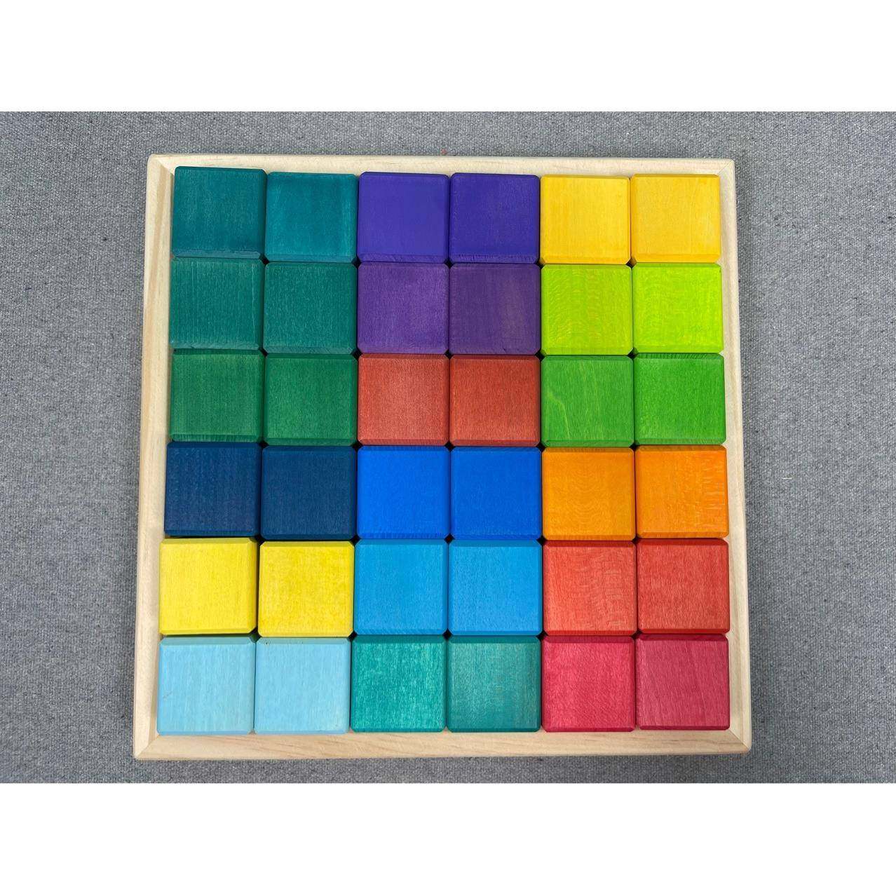 德国榉木彩虹积木彩虹马赛克叠叠高正方体积木大块积木早教玩具