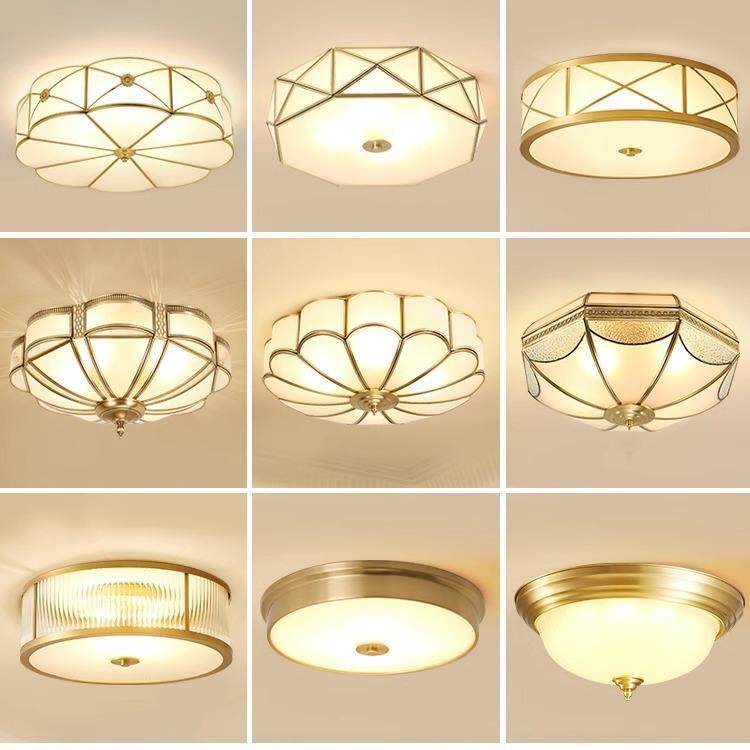 全铜美式复古卧室吸顶灯欧式中古高级感灯饰房间现代简约阳台门厅