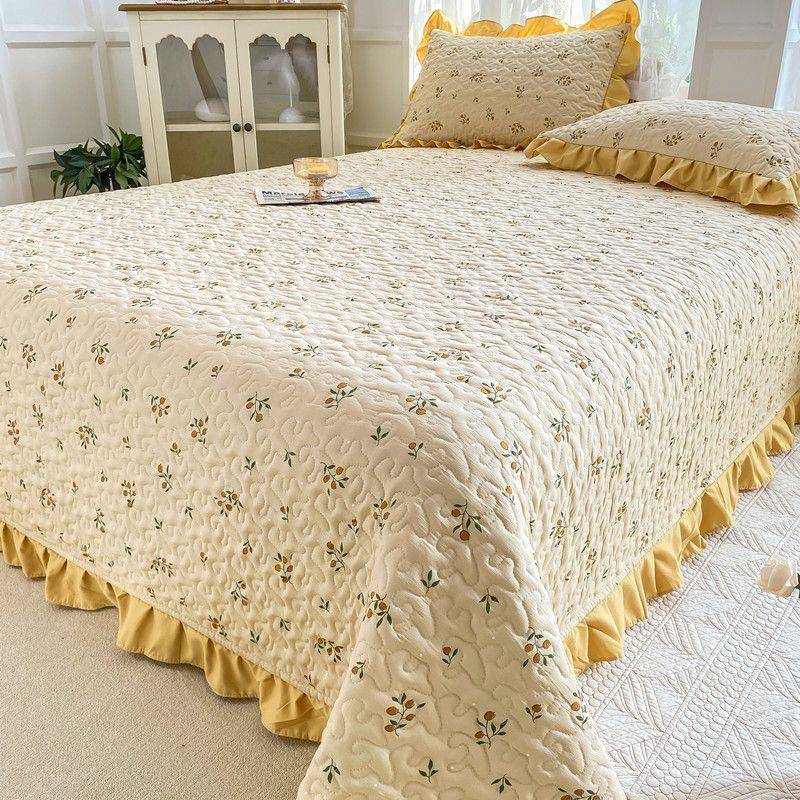 类小清新双层纱床盖三件套防滑加厚夹棉床单榻榻米炕盖四季通用