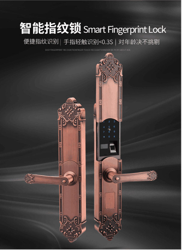 指纹锁锌合金指纹锁欧式指纹锁别墅指纹锁滑盖指纹锁欧式指