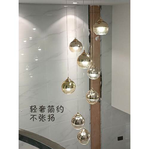 简约轻奢金色复式楼梯灯长吊灯楼梯吊灯别墅旋转楼梯间吊灯loft