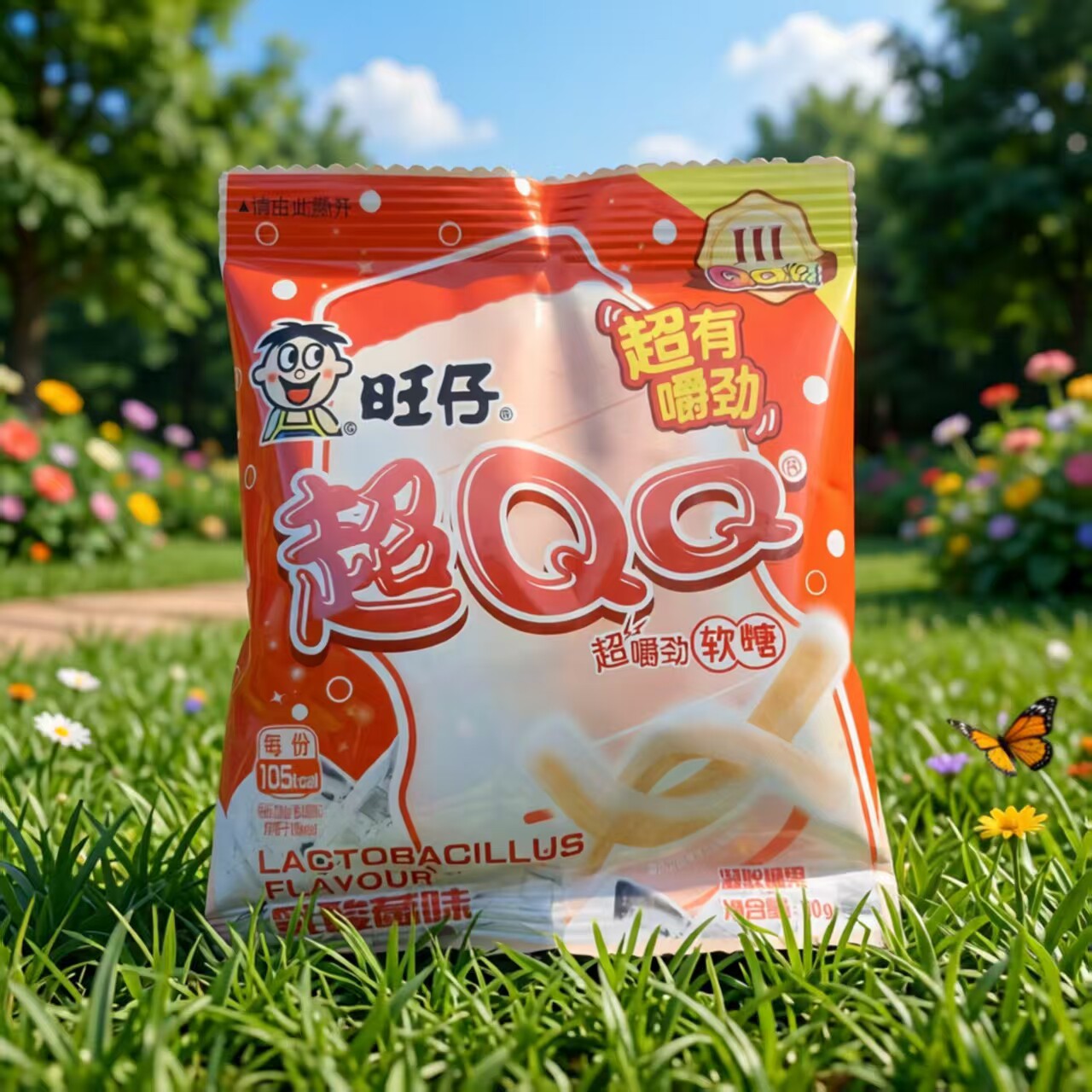 旺仔QQ超嚼劲乳酸菌/橙子汽水味软糖袋装果味糖果零食解馋零食