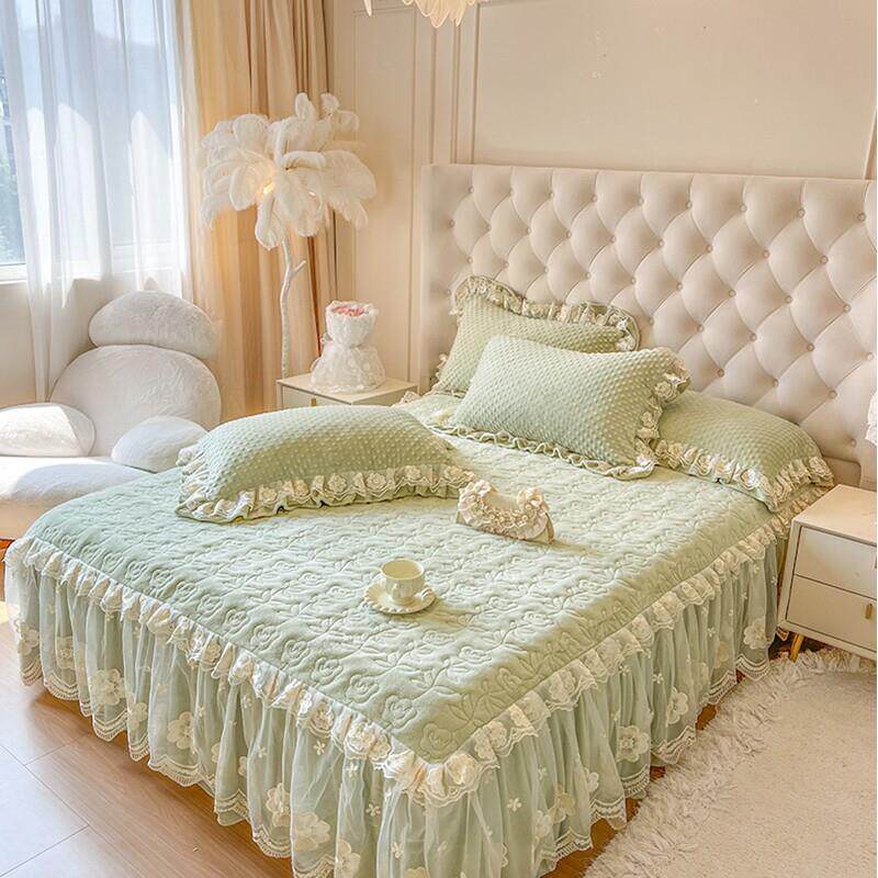 防静电韩国公主风格冬季绗缝床裙三件套冬季加厚床套保暖防滑床垫