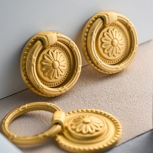 精选法式复古黄铜拉手衣柜门抽屉橱柜门轻奢柜子纯铜半圆拉环圆形