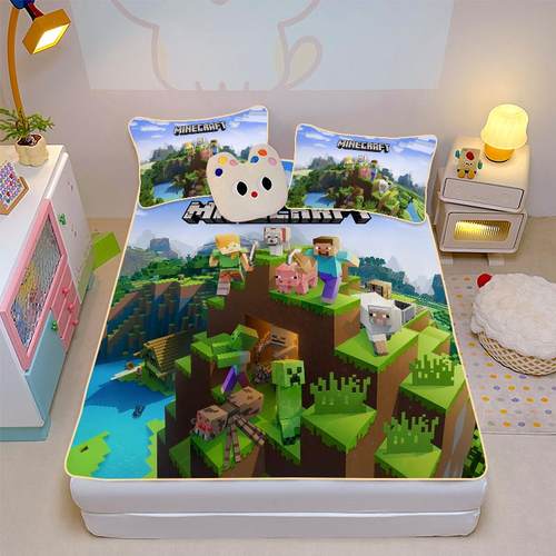 我的世界卡通冰丝席三件套游戏夏季凉感席面学生宿舍单人席子凉席