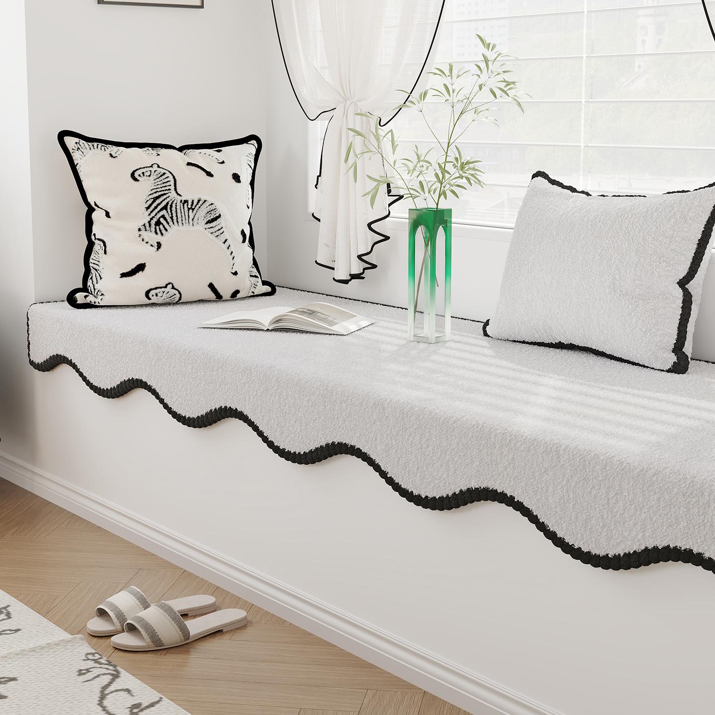 飘窗垫带垂边薄款四季通用护沿卧室阳台垫子定制窗台垫下挂款防滑