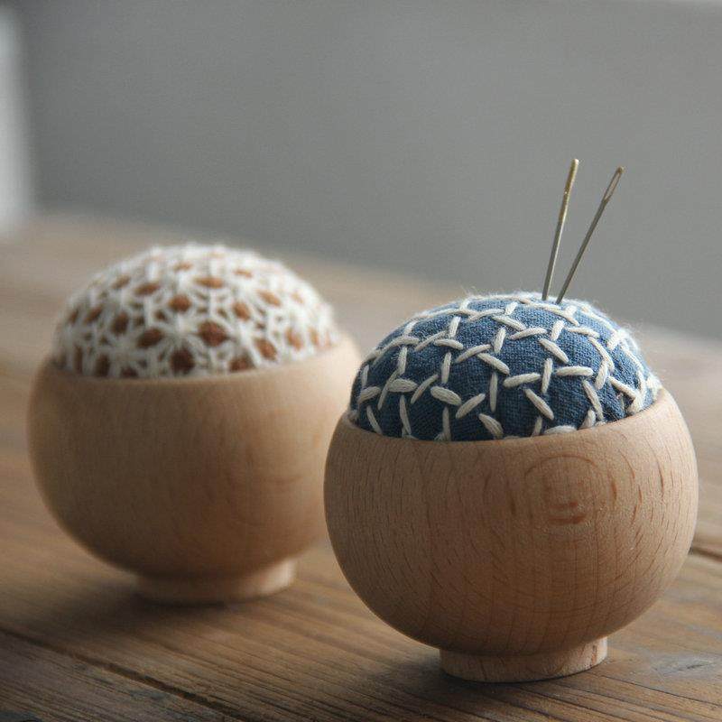 刺子绣针插扎材料包布小十字笼目紫阳花朵木碗diy手工作收纳包邮