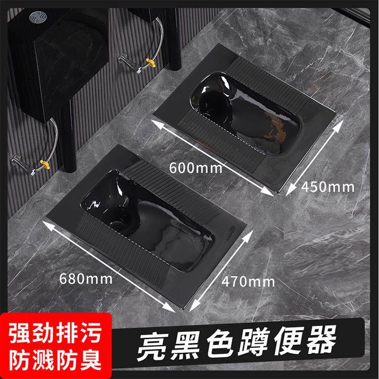 黑色蹲便器蹲坑式带存水弯防臭蹲坑家用落地冲水箱隐藏水箱整套装