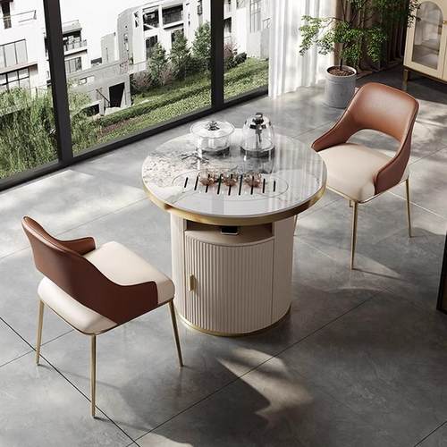 阳台茶桌轻奢可移动旋转家用客厅小茶车茶桌烧水壶嵌入式岩板茶台