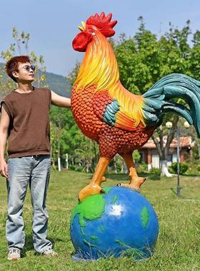 户外园林景观彷真大公鸡发光雕塑玻璃纤维母鸡摆件休闲农场庭院门