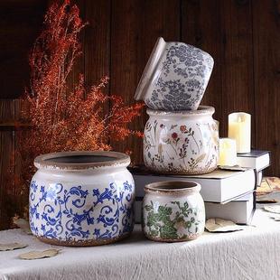 孤品陶瓷花盆家用复古户外庭院多肉兰花轻奢高级感大小号盆景绿萝