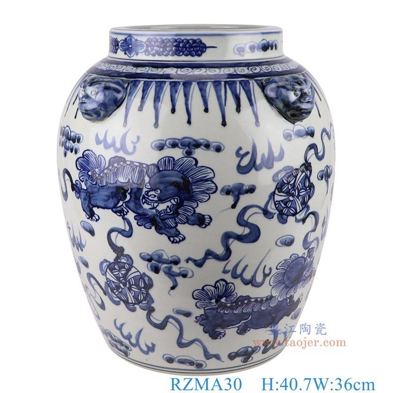 景德镇陶瓷青花手绘天球花瓶摆件仿古鱼藻纹缠枝莲狮子头将军罐