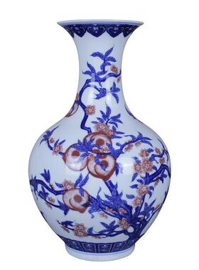 景德镇陶瓷青花釉里红薄胎花家居客厅玄关装饰品摆件博古架插花