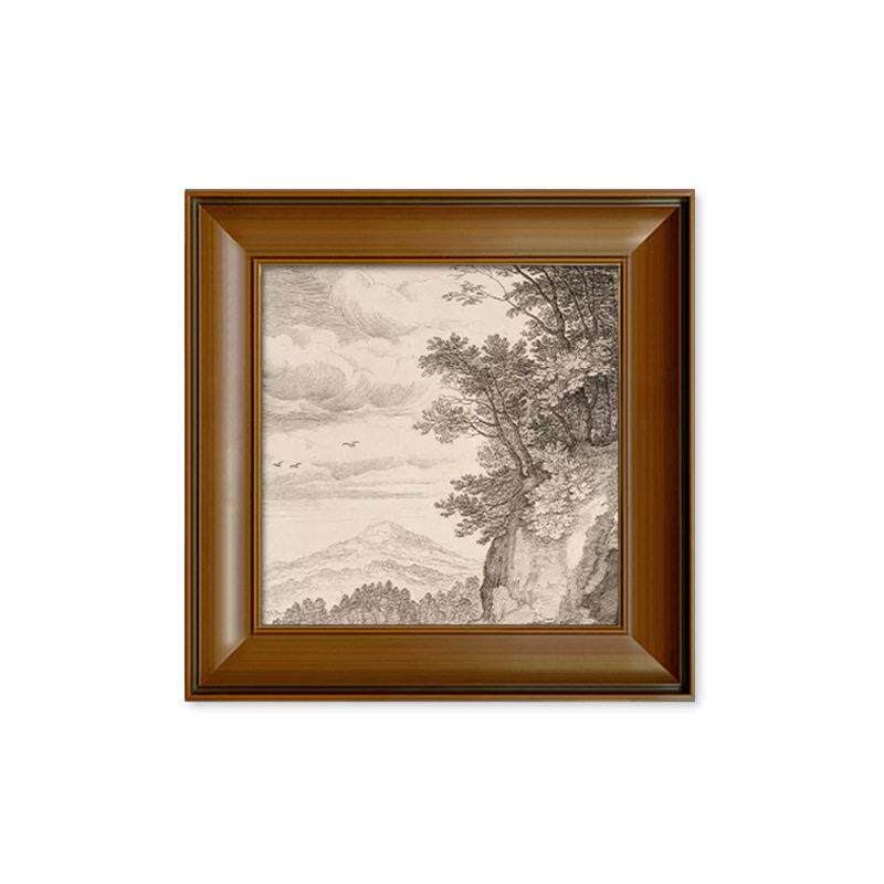 风景线稿素描挂画法式复古客厅装饰画美拉德中古餐厅玄关卧室壁画