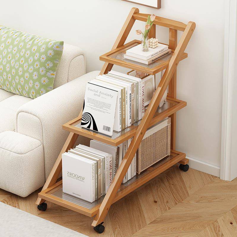 可移动折叠书架置物架儿童收纳架家用小推车带轮落地简易多层书柜