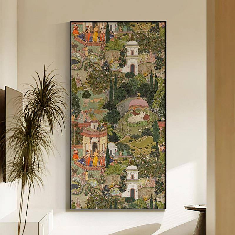 斋浦尔花园东南亚风客厅装饰画法式中古风窄长条挂画潮流壁画