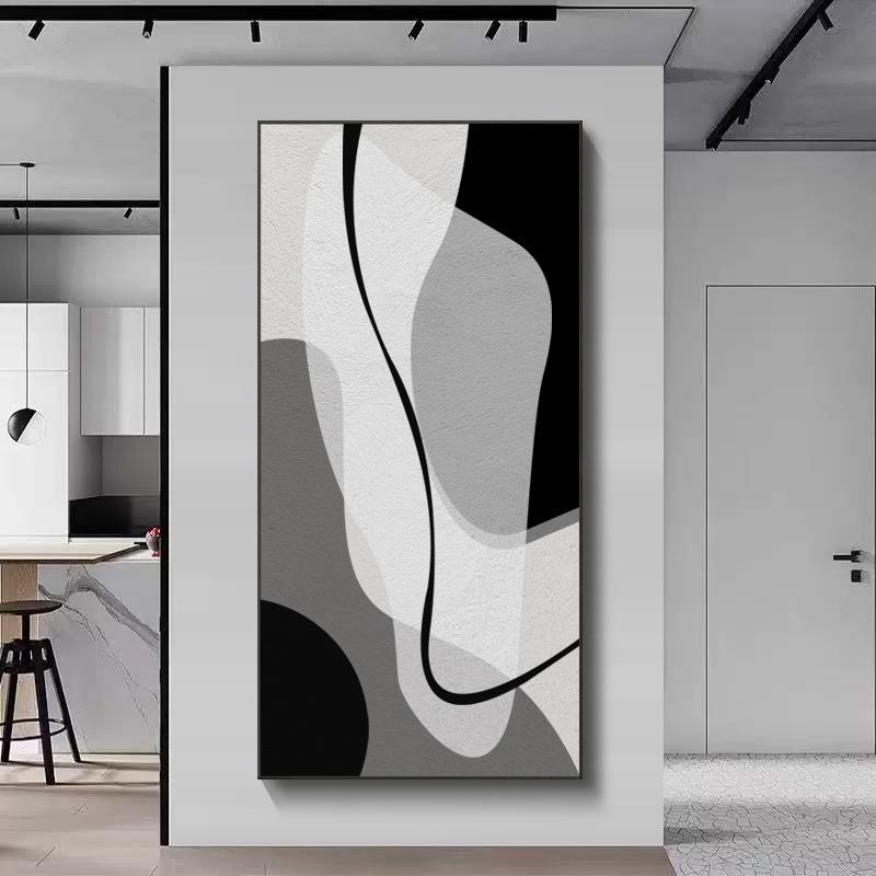 现代简约客厅挂画黑白抽象玄关装饰画肌理高级感铝合金框壁画