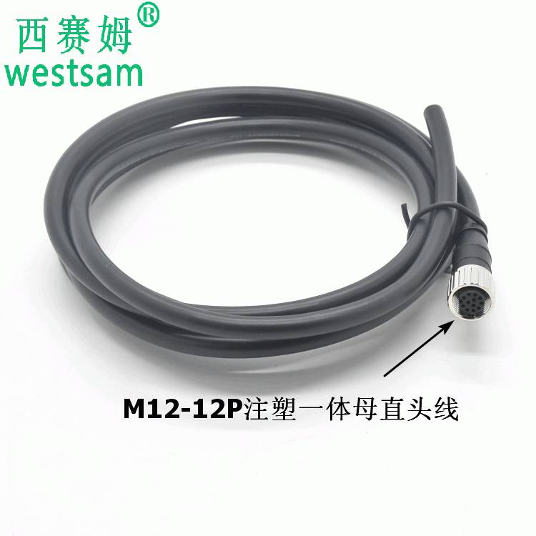 防水效果好M12-12P母直头注塑成型防水航空插头连接器