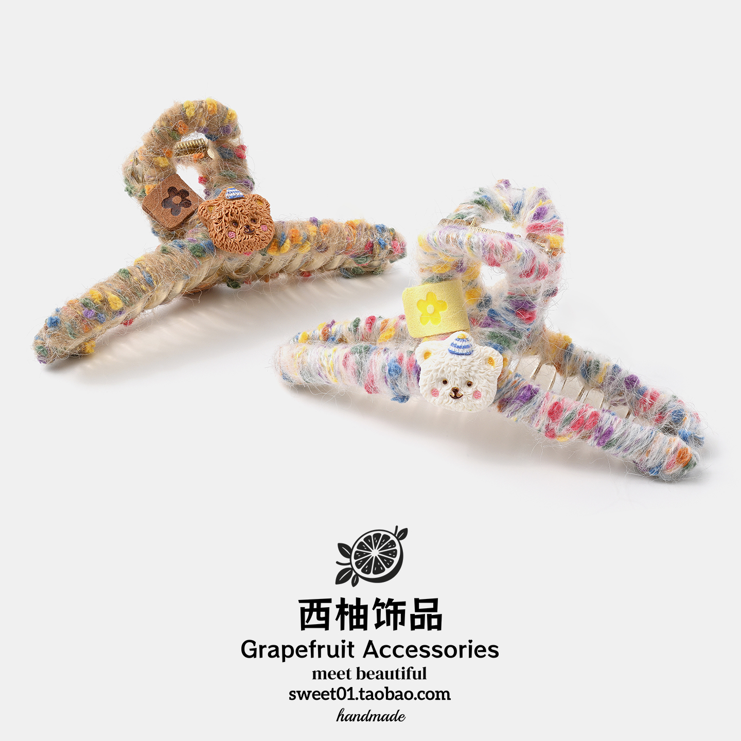 秋冬新款可爱卡通小熊毛线鲨鱼夹