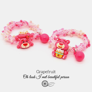 2025新款 草莓熊毛毡发圈甜美少女卡通皮筋发绳粉色不伤发头绳发饰