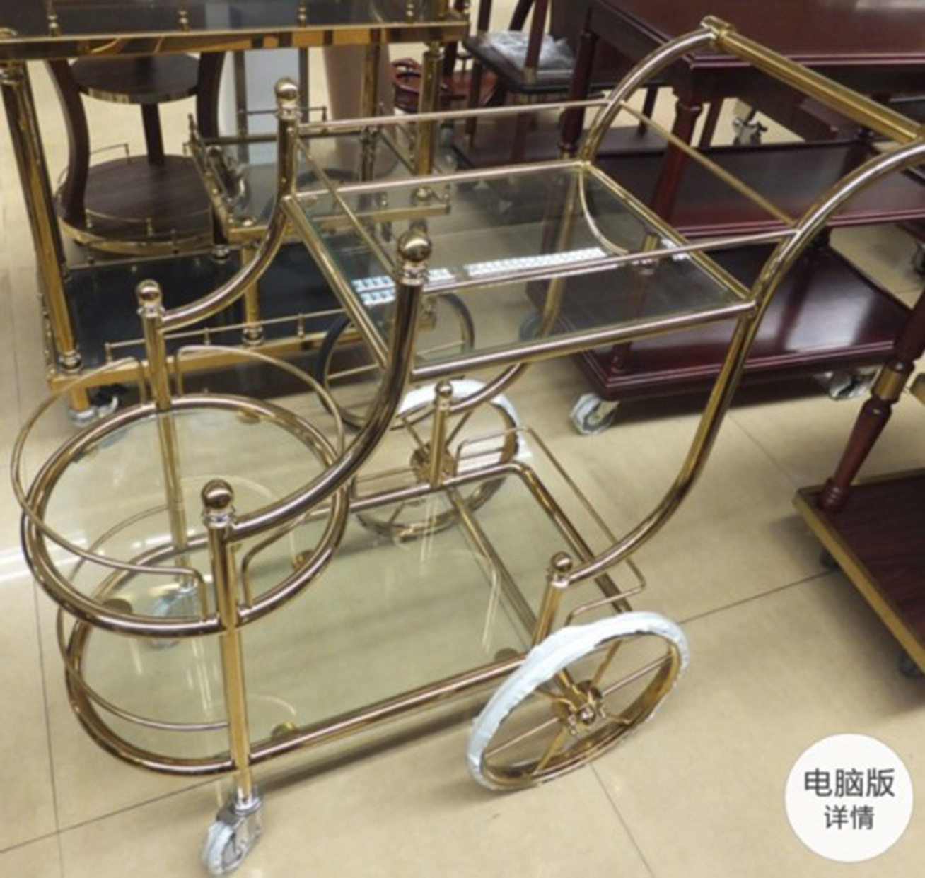 厂家批发酒店服务车推车不锈钢 钛金三层酒水车 茶水车甜品车