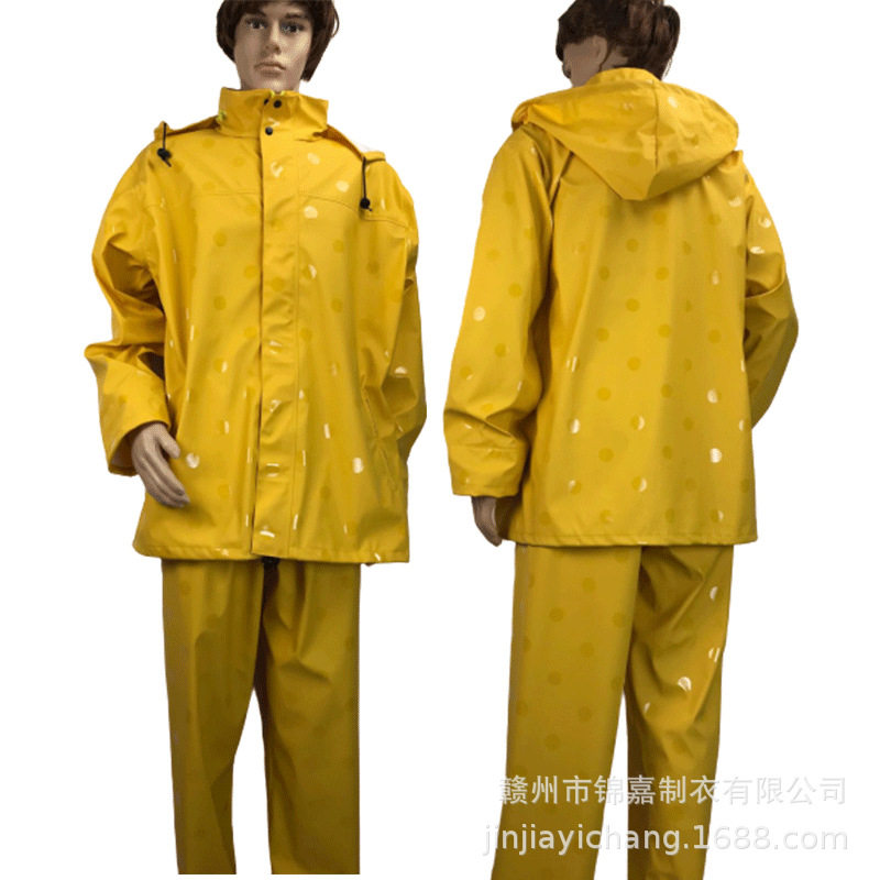 跨境成人pu雨衣套装连帽自营工厂分体柔软皮革PU人造革防水隐藏帽