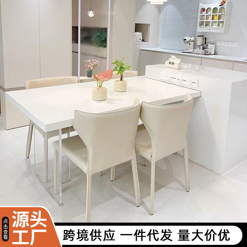 法式奶油风马鞍皮椅现代简约家用餐厅餐椅网红款靠背牛角椅