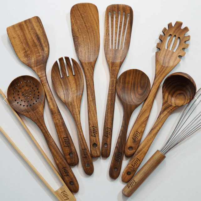 柚木厨具木铲长柄木锅铲菜铲10PIECETEAKWOODENUTENSILSET